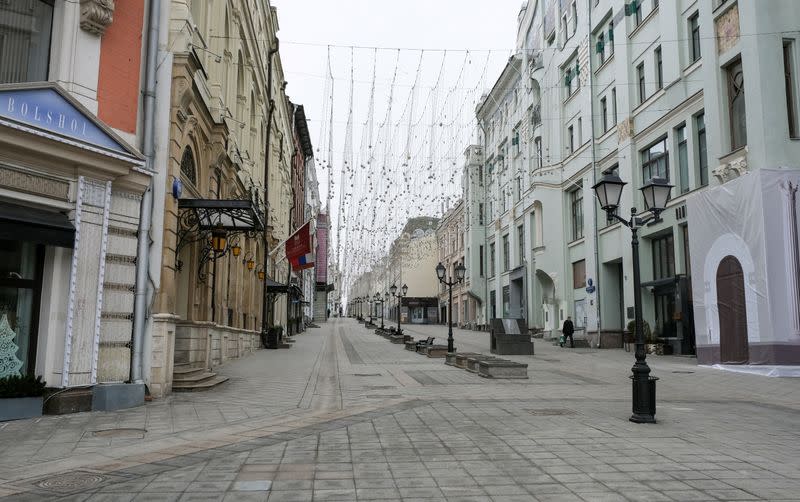 FILE PHOTO: A view shows a street after the city authorities announced a partial lockdown to prevent the spread of coronavirus disease in central Moscow