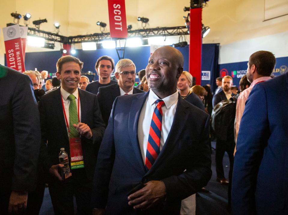 South Carolina U.S. Sen. Tim Scott invoked Ronald Reagan's "city on a hill" mantra in a soliloquy on racism and equality in America. "Frankly, the city on the hill needs a new leader," Scott said. "And I am asking for your vote."