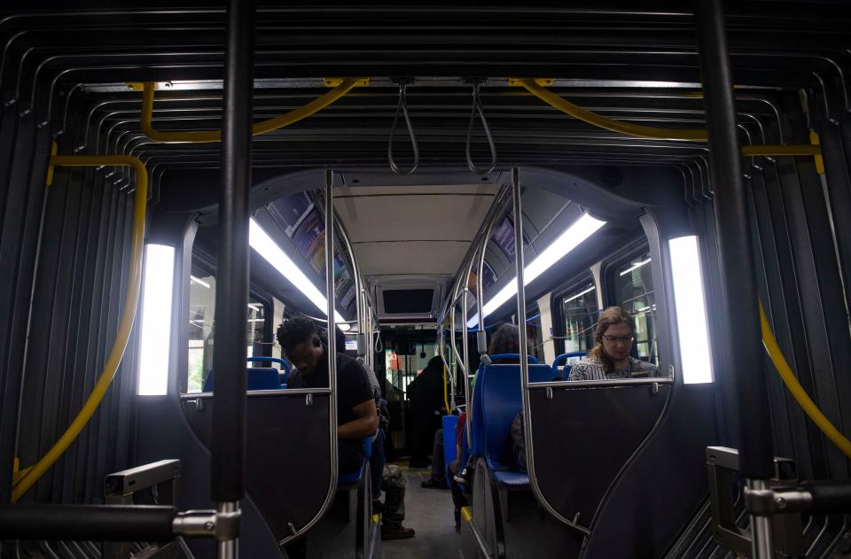 Commuters ride the 55 Murfreesboro Pike route from the station in Nashville, Tenn., Friday, June 30, 2023.