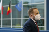 Czech Republic's Foreign Minister Jakub Kulhanek arrives for a European Foreign Affairs Ministers meeting at the European Council building in Luxembourg, Monday, June 21, 2021. EU foreign ministers were set to approve Monday a new set of sanctions against scores of officials in Belarus and prepare a series of measures aimed at the country's economy. (Johanna Geron/Pool Photo via AP)