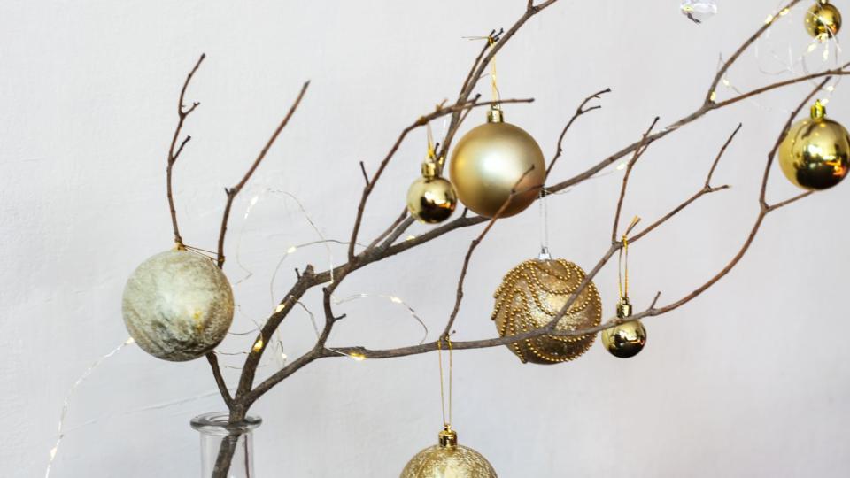 home interior details, natural eco friendly christmas decoration for home, zero waste concept alternative christmas tree with fairy lights