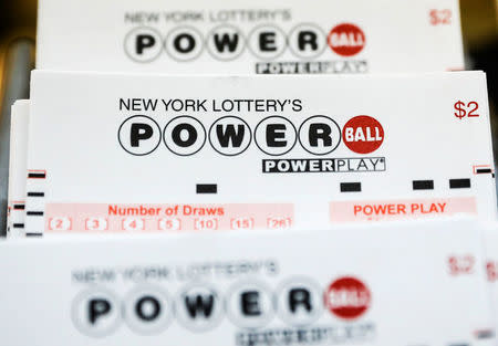 New York Lottery Powerball tickets are displayed in a store in New York City, U.S., August 22, 2017. REUTERS/Brendan McDermid