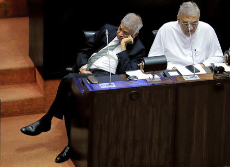 Sri Lanka's ousted Prime Minister Ranil Wickremesinghe is seen during the parliament in Colombo, Sri Lanka November 29, 2018. REUTERS/Dinuka Liyanawatte