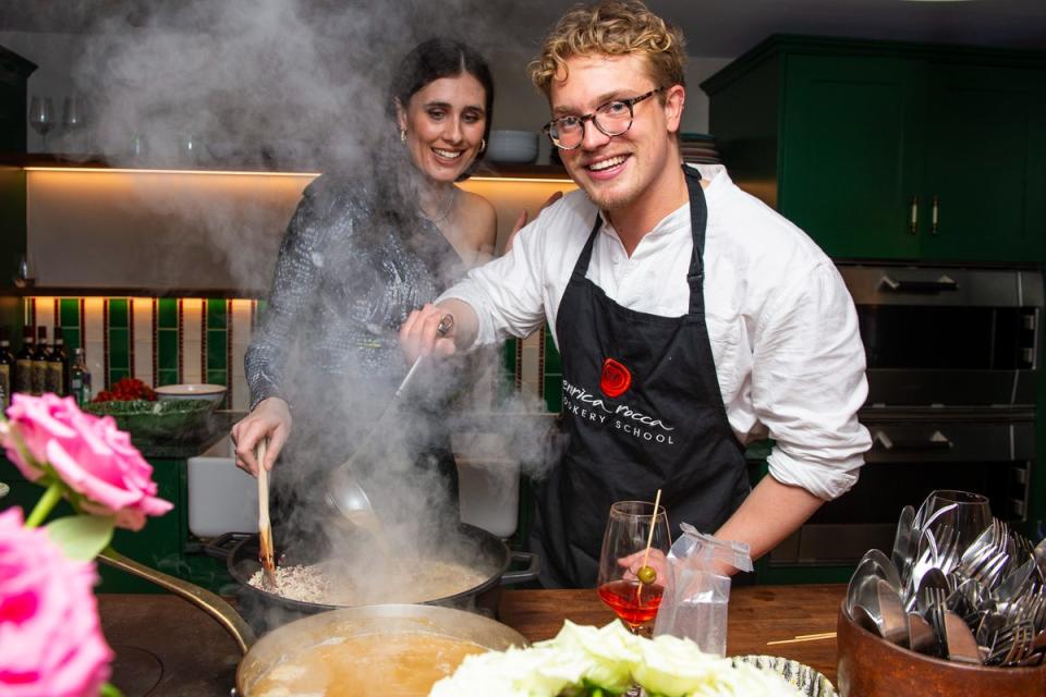 Lara and Tom at Enrica Rocca Cookery School (Lucy Young)
