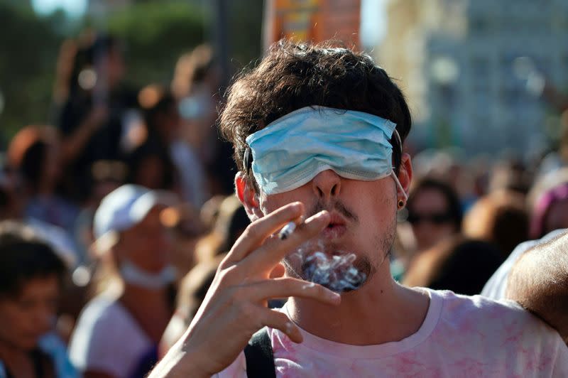 FILE PHOTO: Protest against the use of protective masks during the coronavirus disease (COVID-19) pandemic, in Madrid