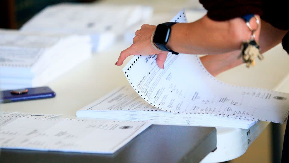 Electoral workers process ballots in Easton, Pennsylvania, on November 3, 2020. - Kena Betancur/AFP/Getty Images