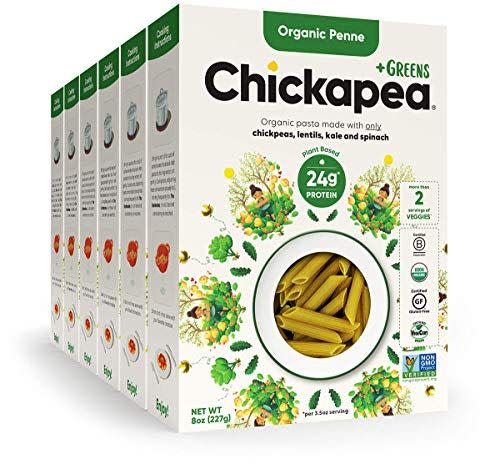 <p><strong>Chickapea</strong></p><p>amazon.com</p><p><strong>$36.41</strong></p><p><a href="https://www.amazon.com/dp/B08PNTPGCZ?tag=syn-yahoo-20&ascsubtag=%5Bartid%7C2140.g.38005383%5Bsrc%7Cyahoo-us" rel="nofollow noopener" target="_blank" data-ylk="slk:Shop Now;elm:context_link;itc:0" class="link ">Shop Now</a></p><p>This pasta is gluten-, grain-, and wheat-free, but it contains lots of good-for-you nutrients. It contains kale and spinach powder, so adding this to your plate is a perfect way to toss a few more greens into your diet. </p><p><em>Per serving: 210 cal, 2 g fat (0 g sat fat), 34 g carb, 2 g sugar, 15 mg sodium, 6 g fiber, 13 g protein.</em></p>