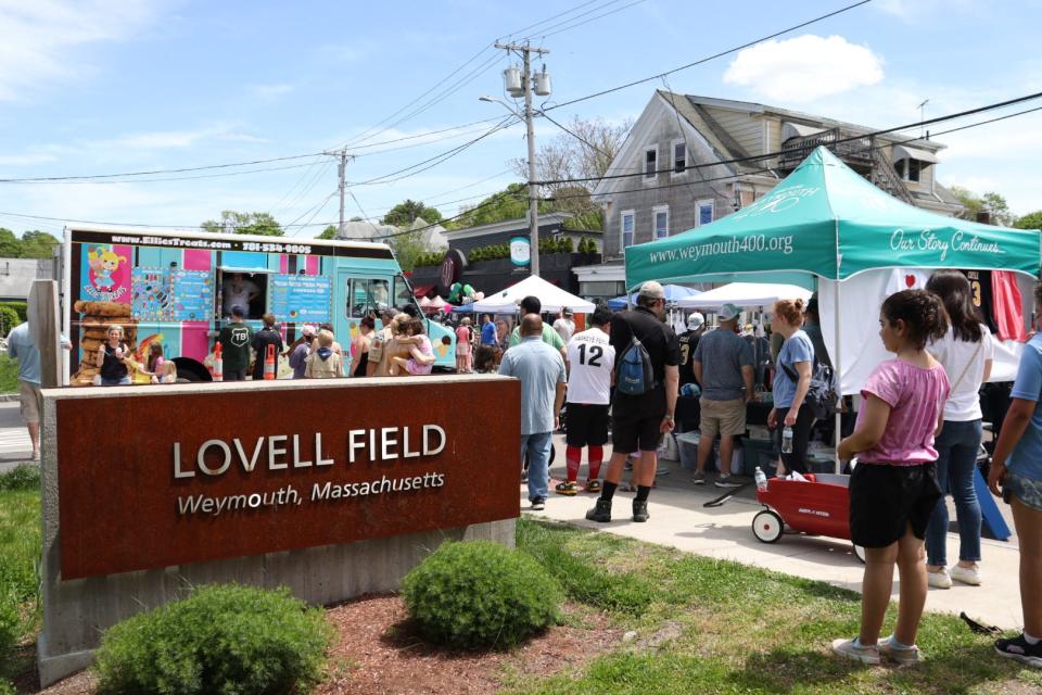 Weymouth residents from across the town gathered in Jackson Square Saturday, May 14, 2022 for the first of several village-centric celebrations by Weymouth 400.