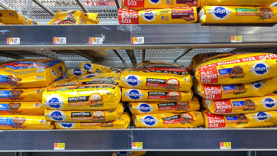 Orlando, FL/USA-2/6/20: A display of Pedigree Dog Food at a Walmart Superstore ready for pet owners to purchase for their pets.