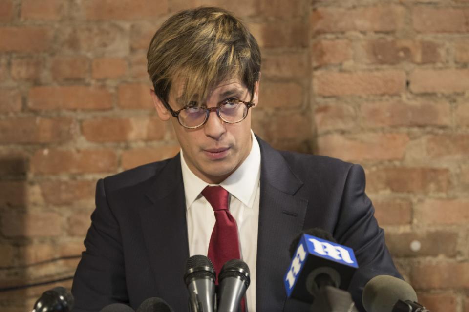 Milo Yiannopoulos speaks during a news conference on Feb. 21, 2017, in New York. Yiannopoulos resigned as editor of Breitbart Tech after coming under fire from other conservatives over comments on sexual relationships between boys and older men. (Photo: Mary Altaffer/AP)