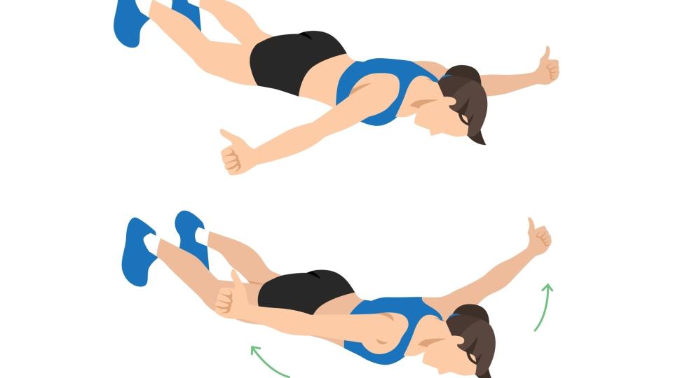 Lateral raise Superman exercise in prone position, vector against white background