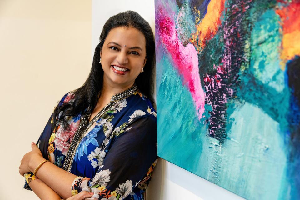 "Dance of Hues," an exclusive solo exhibition by abstract artist Brinda Pamulapati, will open from 5-7 p.m. Friday, May 17, 2024. This vibrant showcase features 28 original paintings, each a vivid exploration of color and motion. The exhibition will run through June 16.