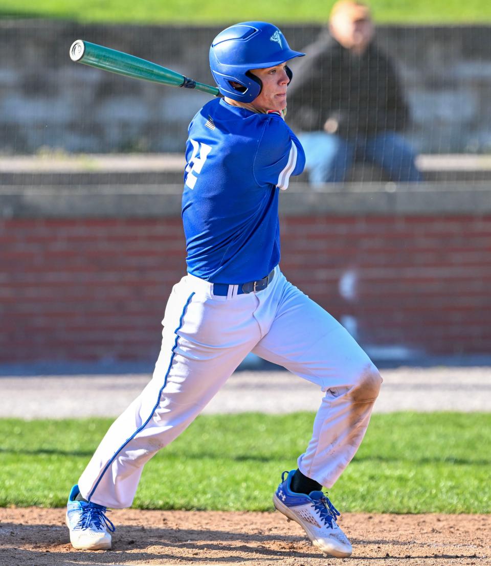 BOURNE  04/22/24 Tyler Kutil of Upper Cape Tech brings in the game winning run in a a 3-2 win over Sturgis baseball
Ron Schloerb/Cape Cod Times