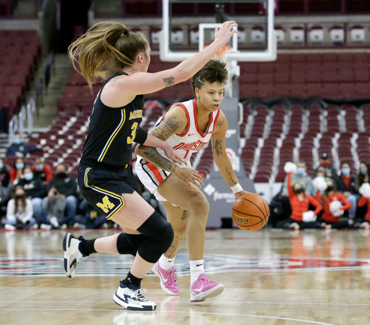 Ohio State's Rikki Harris recorded a career-high six assists, but the Buckeyes still lost to Michigan 77-58 Thursday night.