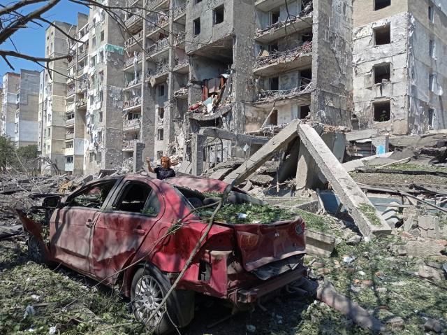 A general view of a residential building damaged by a Russian missile strike (REUTERS)