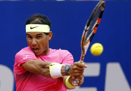 FILE PHOTO: Spain's Rafael Nadal plays a shot during the final tennis match against Argentina's Juan Monaco at the ATP Argentina Open in Buenos Aires March 1, 2015. REUTERS/Marcos Brindicci