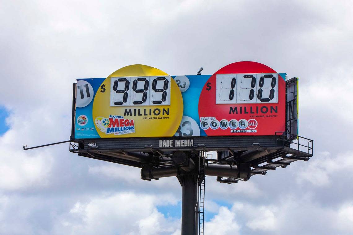 A sign for the Mega Millions game can’t reflect the billion-dollar plus jackpot.on July 29, 2022.