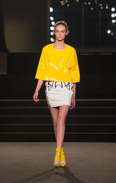 <b>London Fashion Week AW13: Sass & Bide </b><br><br>The Aussie design duo showcased a collection with a pop of yellow.<br><br>© Getty