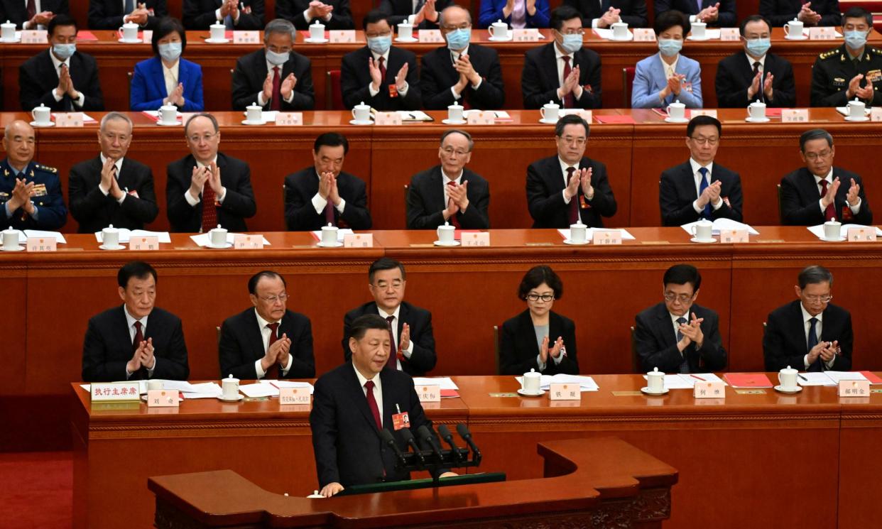 <span>Xi Jinping speaks during the closing session of the 2023 National People's Congress in Beijing.</span><span>Photograph: Reuters</span>