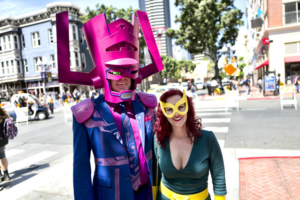 <p>Steve and Michelle Gormally of Atlanta dressed as Galactus and Marvel Girl at Comic-Con International on July 19, 2018, in San Diego. (Photo: Richard Vogel/AP) </p>