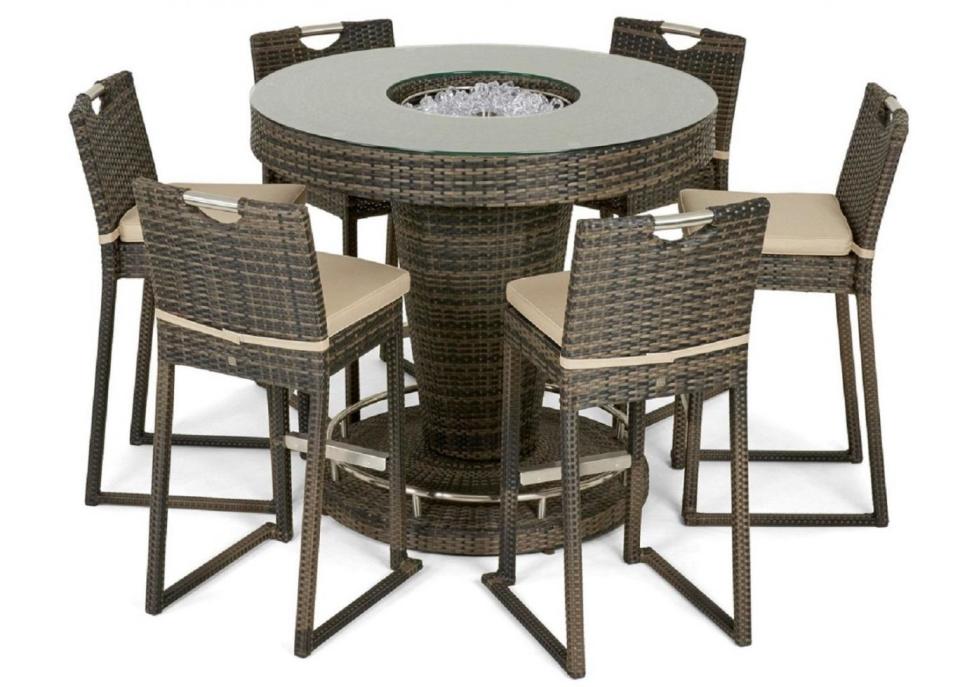 Dark brown rattan-effect 'LA' bar garden table with ice bucket and 6 chairs, Debenhams