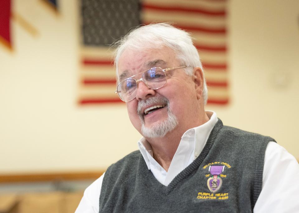 William "Bill" Theiss talks at American Legion Post No. 44 in Canton about his four years as a U.S. Army officer. Theiss, who reached the rank of captain, was sworn in as a lieutenant in 1966 at age 20.