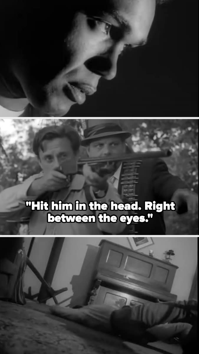 one of the characters saying, "Hit him in the head. Right between the eyes."