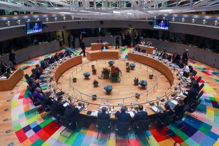 A general view of the room during the European Union leaders summit in Brussels, Belgium, October 18, 2018. Stephanie Lecocq/Pool via REUTERS