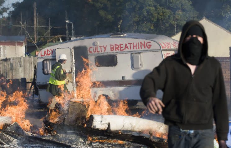 The aftermath of clashes at the Dale Farm site in 2011 (Rex)