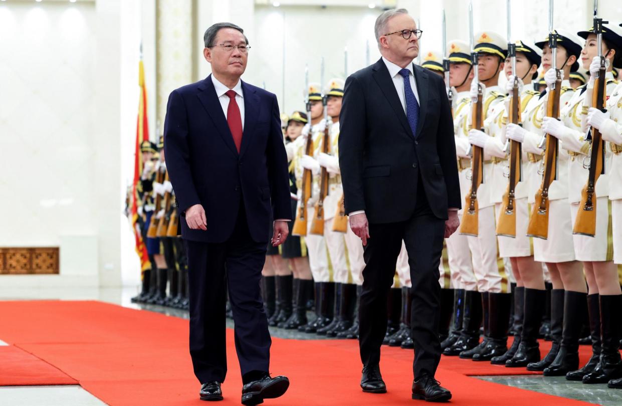 <span>Chinese premier Li Qiang and Anthony Albanese at the Great Hall of the People in Beijing in November 2023.</span><span>Photograph: Liu Bin/AP</span>