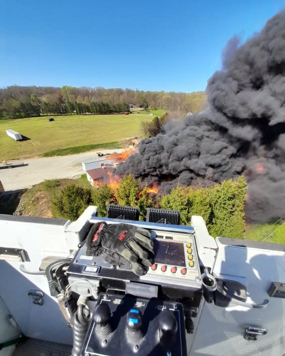 Photo of fire at Freys Pallets LLC, via Quarryville Fire Company Facebook