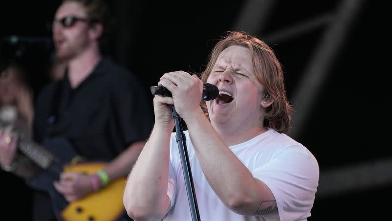 Lewis Capaldi performs during the Glastonbury Festival in Worthy Farm, Somerset, England, Saturday, June 24, 2023.