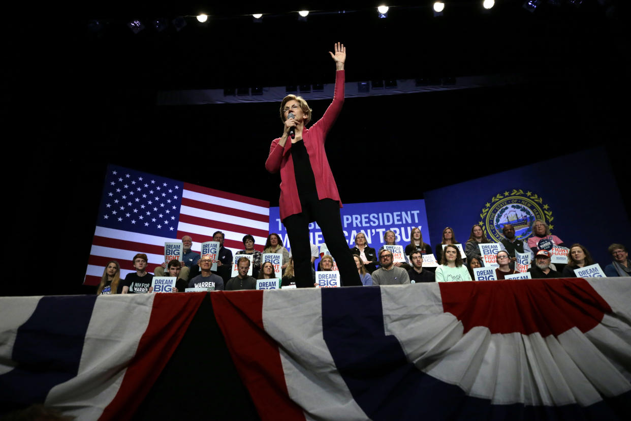 Democratic presidential candidate Sen. Elizabeth Warren, Tuesday, Feb. 4, 2020. (AP Photo/Steven Senne)