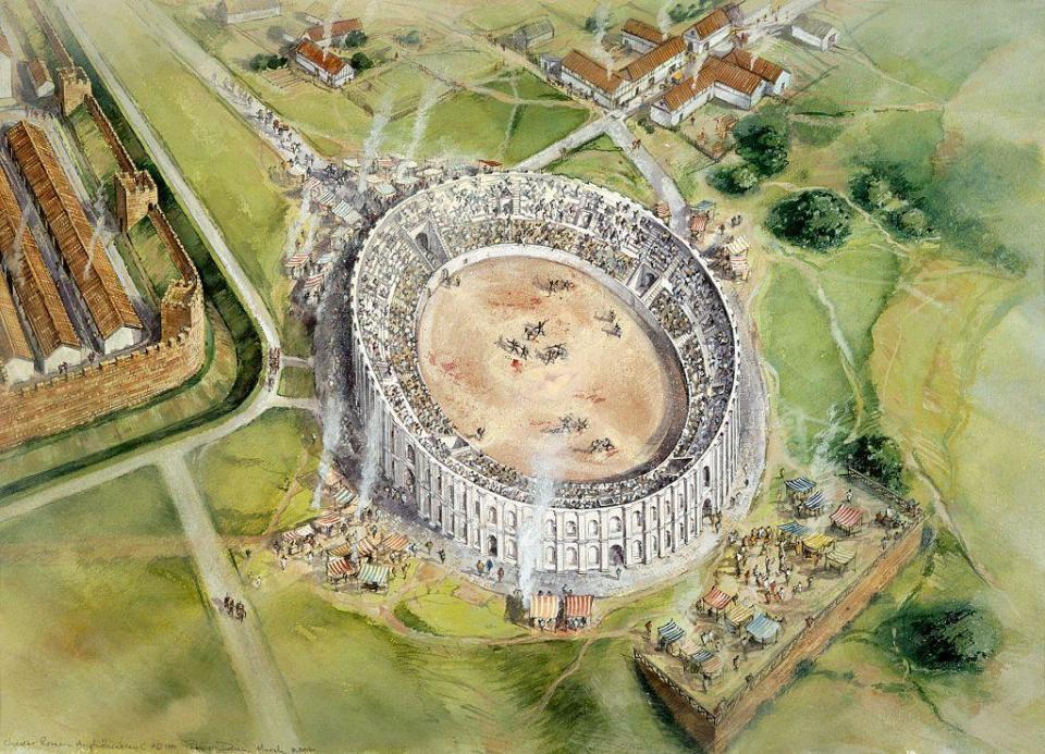 Ilustración del anfiteatro romano en Chester