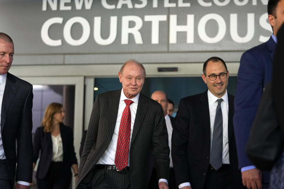 Fox News attorney Daniel Webb walks from the New Castle County Courthouse in Wilmington, Del., after the defamation lawsuit by Dominion Voting Systems against Fox News was settled just as the jury trial was set to begin, Tuesday, April 18, 2023. (AP Photo/Julio Cortez)