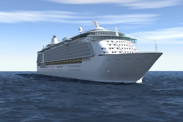 Cruise ship framed during the navigation; 3D render.