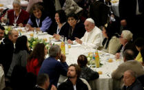 Pope Francis has lunch with the poor following a special mass to mark the new World Day of the Poor in Paul VI's hall at the Vatican, November 19, 2017. REUTERS/Max Rossi