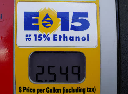 FILE PHOTO: A gas pump displays the price for E15, a gasoline with 15 percent of ethanol, at a gas station in Nevada, Iowa, United States, May 17, 2015. REUTERS/Jim Young/File Photo