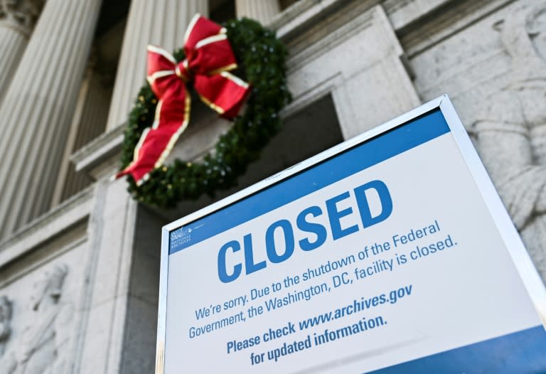 Washington's National Archives building -- home to the US Declaration of Independence, the Constitution and other historic documents, displays a "closed" sign because of the partial US government shutdown