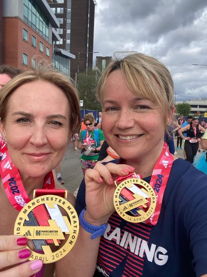 The Bolton News: Lindsay Heyes, left, and Louise Toone, right, ran the marathon