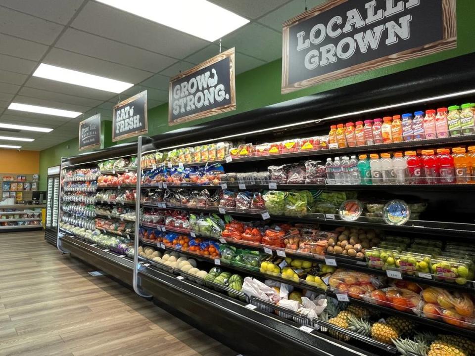 The produce shelves at Prime Time Nutrition on Northgate Blvd are pictured on Thursday, June 15, 2023. The location in Sacramento’s Gardenland neighborhood opened in early May and provides neighbors with an easily accessible source of fresh, affordable produce.