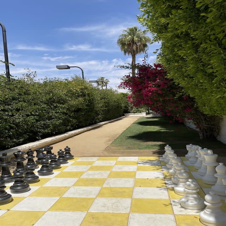 A shot of the large outdoor chess board