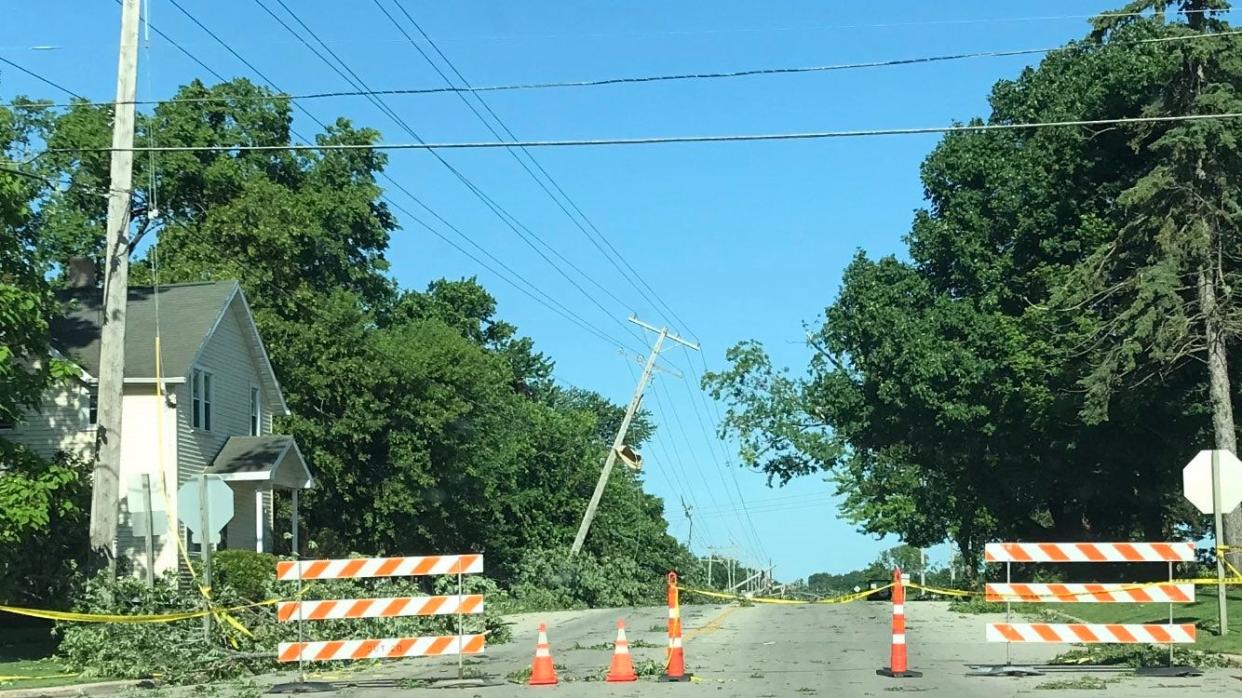 Thunderstorms that produced tornadoes on Wednesday night caused extensive damage to power lines on June 15, 2022 in Freedom, Wis.