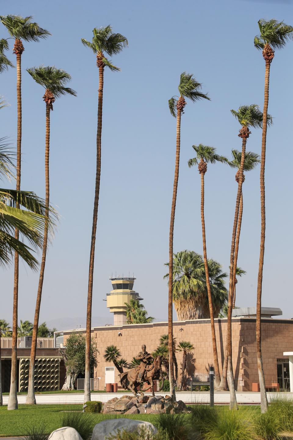 The Frank Bogert statue in front of Palm Springs City Hall, Thursday, August 19, 2021.  Bogert served as mayor from 1958 to 1966 and from 1982 to 1988.