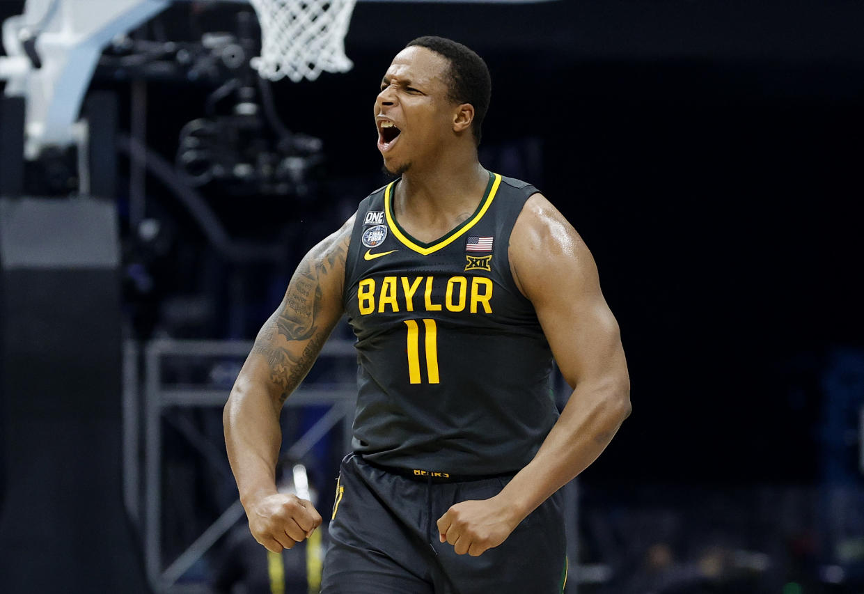 INDIANAPOLIS, INDIANA - APRIL 05: Mark Vital #11 of the Baylor Bears reacts in the second half of the National Championship game of the 2021 NCAA Men's Basketball Tournament against the Gonzaga Bulldogs at Lucas Oil Stadium on April 05, 2021 in Indianapolis, Indiana. (Photo by Tim Nwachukwu/Getty Images)