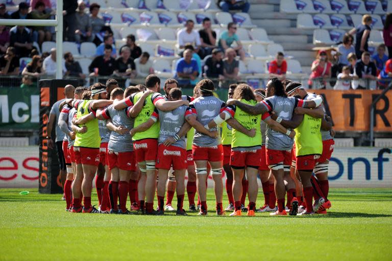 RCToulon's players warm up on April 11, 2015 in Grenoble, France