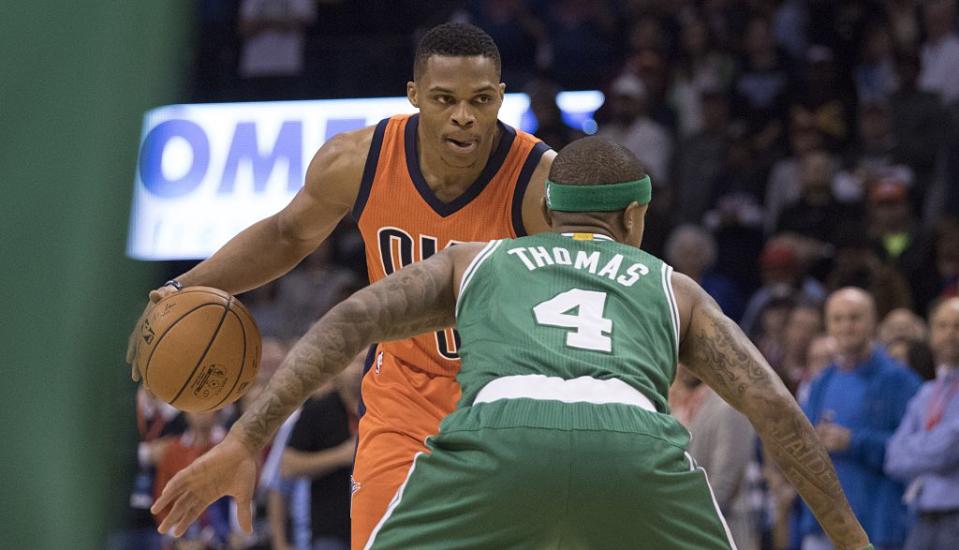 Where Isaiah Thomas has help in Boston, Russell Westbrook has little in Oklahoma City. (Getty Images)
