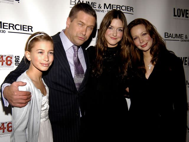 <p>ELIAS COMFORT/Patrick McMullan/Getty</p> Hailey Baldwin, Stephen Baldwin, Alaia Bladwin and Kennya Baldwin at the Baume Mercier and Love146 Fund Raiser in 2008.