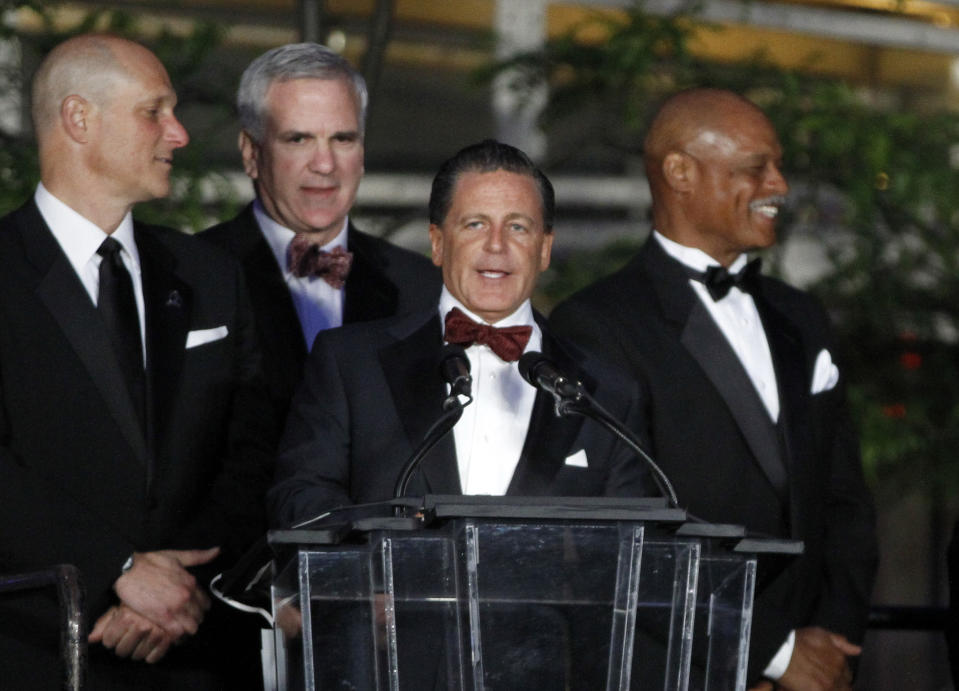 Cleveland Cavaliers owner and CEO of Rock Gaming, Dan Gilbert, speaks at the opening of the Horseshoe Casino Cleveland Monday, May 14, 2012. (AP Photo/Mark Duncan)