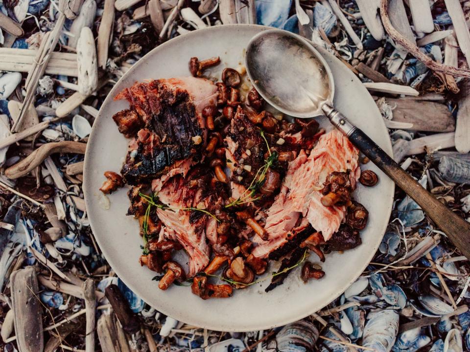 Whole Grilled Salmon with Chanterelles